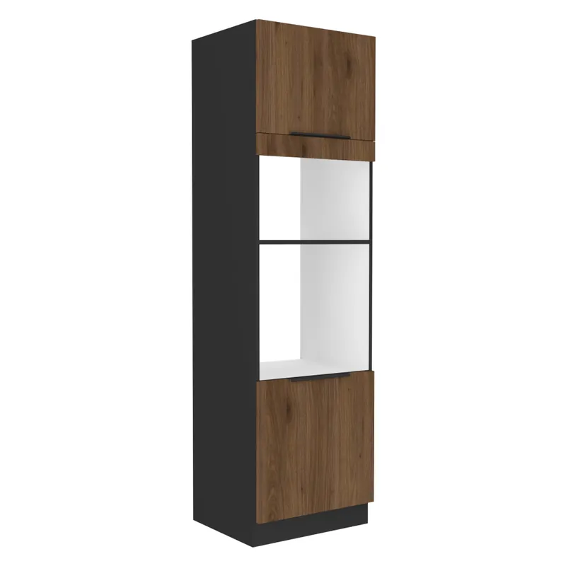 Must-Have Vysoká skříňka na troubu a mikrovlnou troubu, ořech okapi/černá, MENZO 60 DPM-210 2F