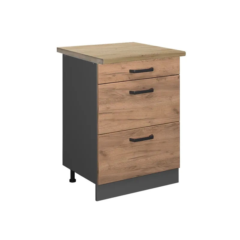 Nízká Cena Spodní skříňka kuchyňské linky R-Line Zlatý mocný dub 60 cm se zásuvkami, PD Dub Vicco