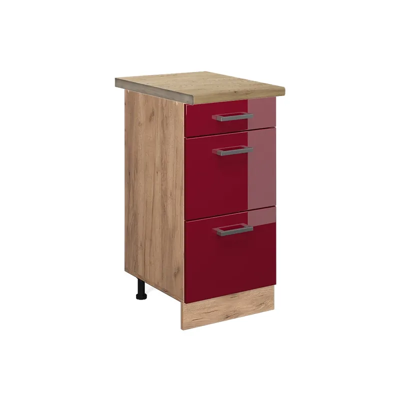 Spodní skříňka kuchyňské linky R-Line Červená vysoký lesk 40 cm se zásuvkami, PD Dub Vicco Originální