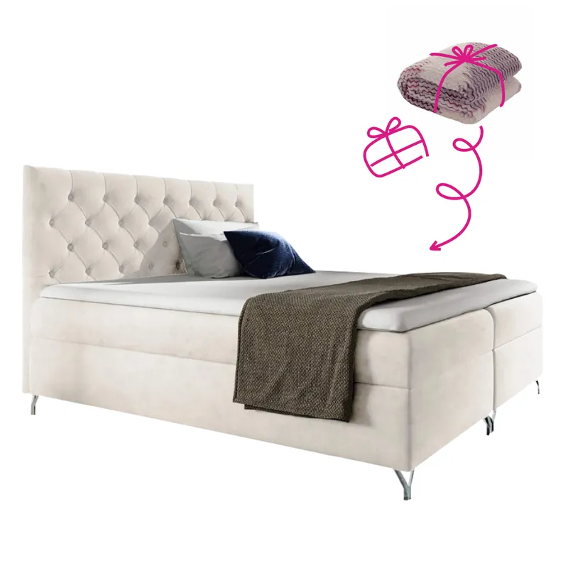 Víkendová Akce Boxspringová postel, 120x200, bílá látka Velvet, GULIETTE + dárek