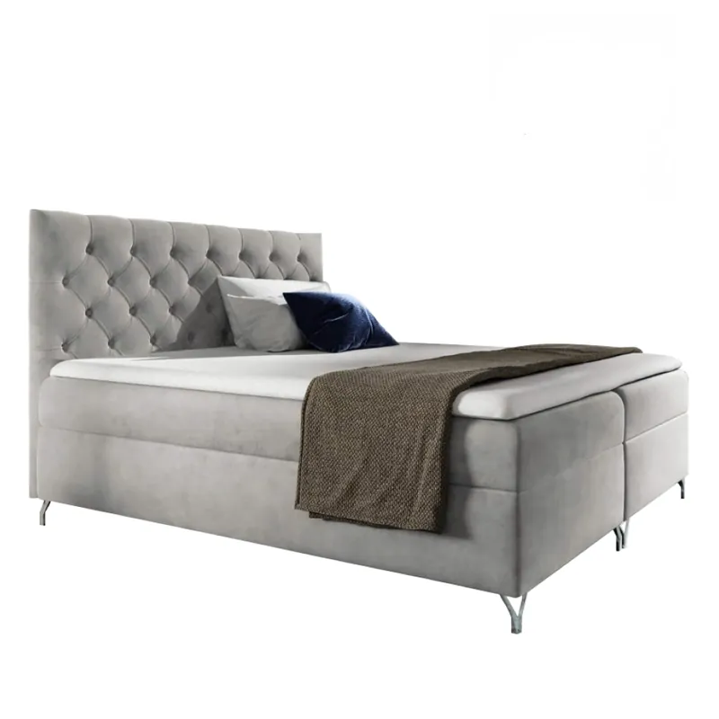 Sezónní Sleva Boxspringová postel, 160x200, světle šedá látka Velvet, GULIETTE + dárek