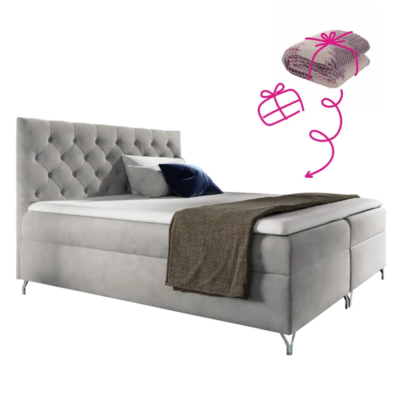Nakupujte Hned Boxspringová postel, 140x200, světle šedá látka Velvet, GULIETTE + dárek