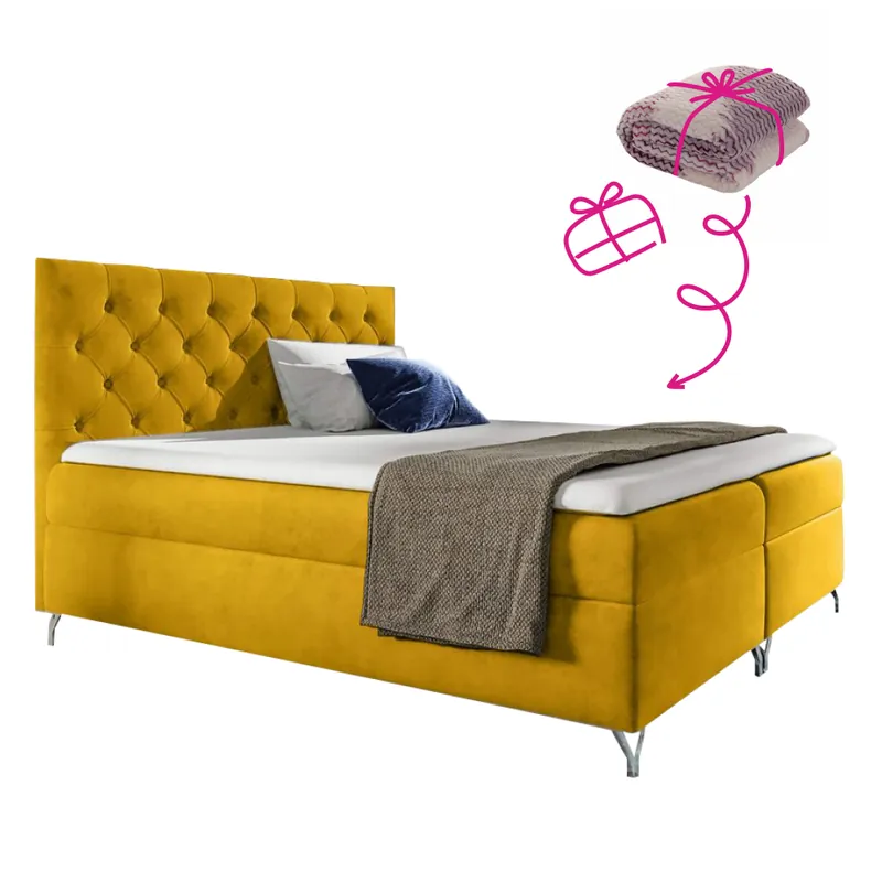 Boxspringová postel, 160x200, žlutá látka Velvet, GULIETTE + dárek Poslední Šance