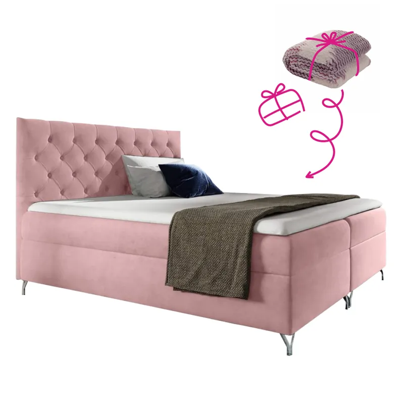Boxspringová postel, 140x200, růžová látka Velvet, GULIETTE + dárek Akční Nabídka