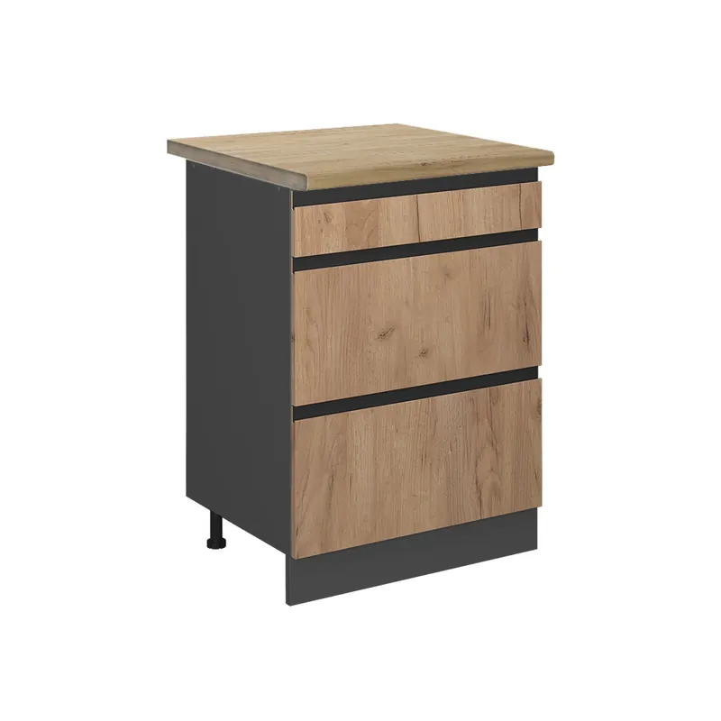 Nejlepší Cena Spodní skříňka kuchyňské linky R-Line Zlatý mocný dub 60 cm se zásuvkami, PD Dub Vicco