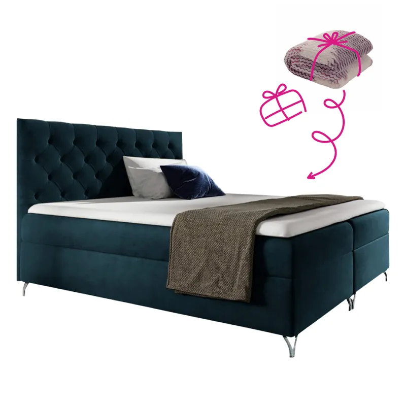 Boxspringová postel, 160x200, tmavě modrá látka Velvet, GULIETTE + dárek Akce