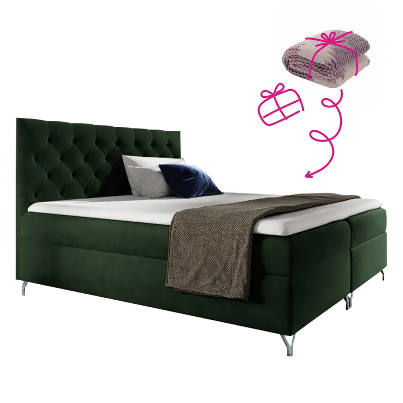 Nakupujte Hned Boxspringová postel, 140x200, zelená látka Velvet, GULIETTE + dárek