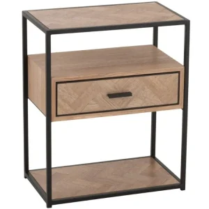 Akční Cena Dřevěný noční stolek J-line Zigtem 50 x 30 cm s černou konstrukcí