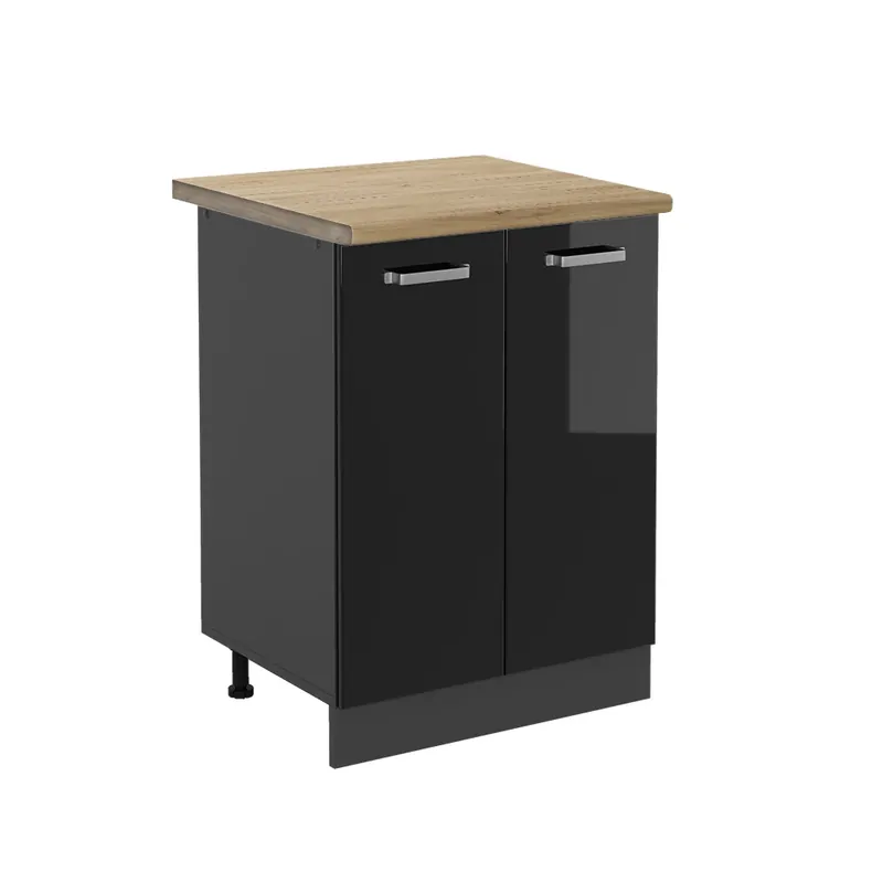Omezená Nabídka Spodní skříňka kuchyňské linky R-Line Černý vysoký lesk 60 cm , PD Dub Vicco