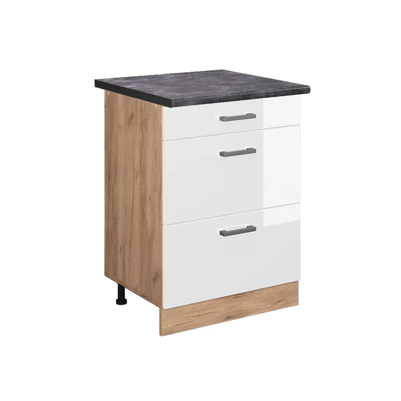 Spodní skříňka kuchyňské linky R-Line Bílá vysoký lesk 60 cm se zásuvkami, PD Antracit Vicco Aktuální