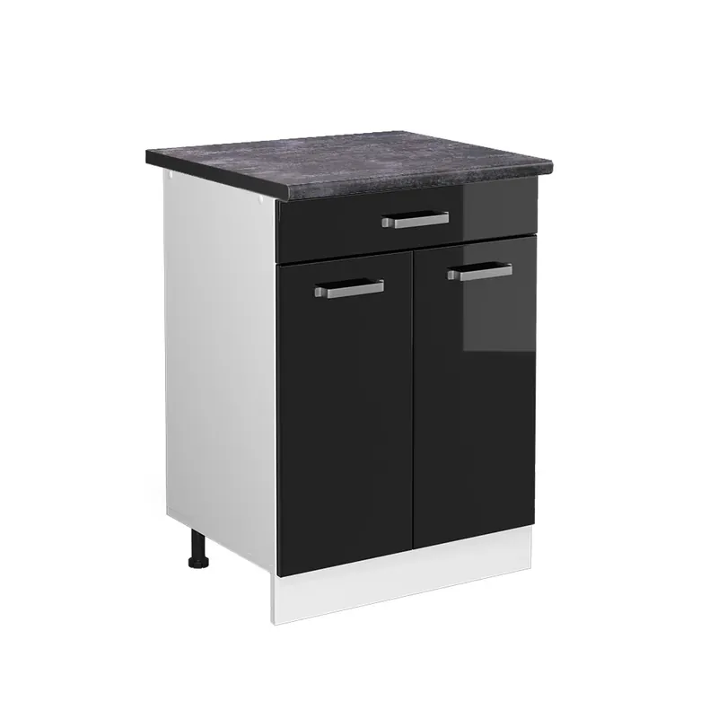 Cenově Výhodný Spodní skříňka kuchyňské linky R-Line Černý vysoký lesk 60 cm se zásuvkou, PD Antracit Vicco