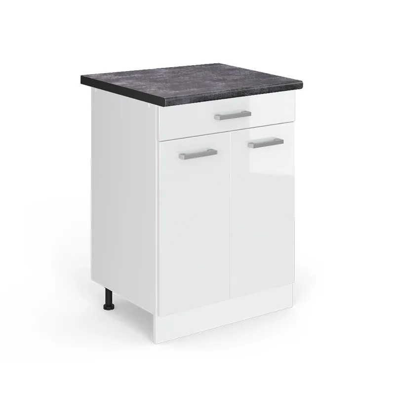 Speciální Cena Spodní skříňka kuchyňské linky R-Line Bílá vysoký lesk 60 cm se zásuvkou, PD Antracit Vicco