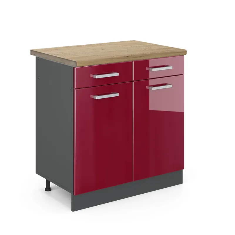 Rychlé Dodání Spodní skříňka kuchyňské linky R-Line Červená vysoký lesk 80 cm , PD Dub Vicco