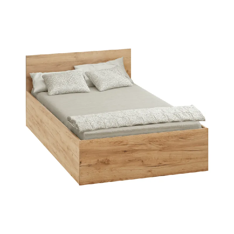 Autentický Postel s kovovým roštem a úložným prostorem, 120x200, dub craft zlatý, DOLI
