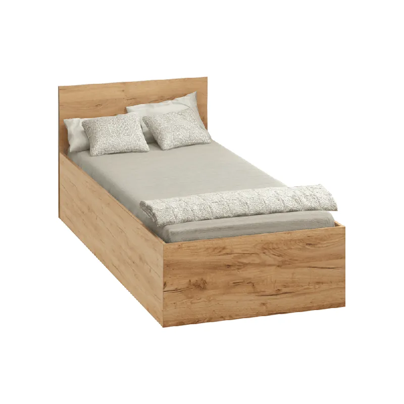Postel s kovovým roštem a úložným prostorem, 90x200, dub craft zlatý, DOLI Speciální Cena