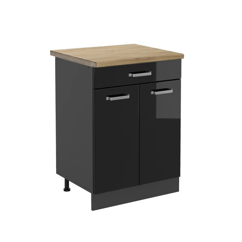 Spodní skříňka kuchyňské linky R-Line Černý vysoký lesk 60 cm , AP Oak Vicco Speciální Cena