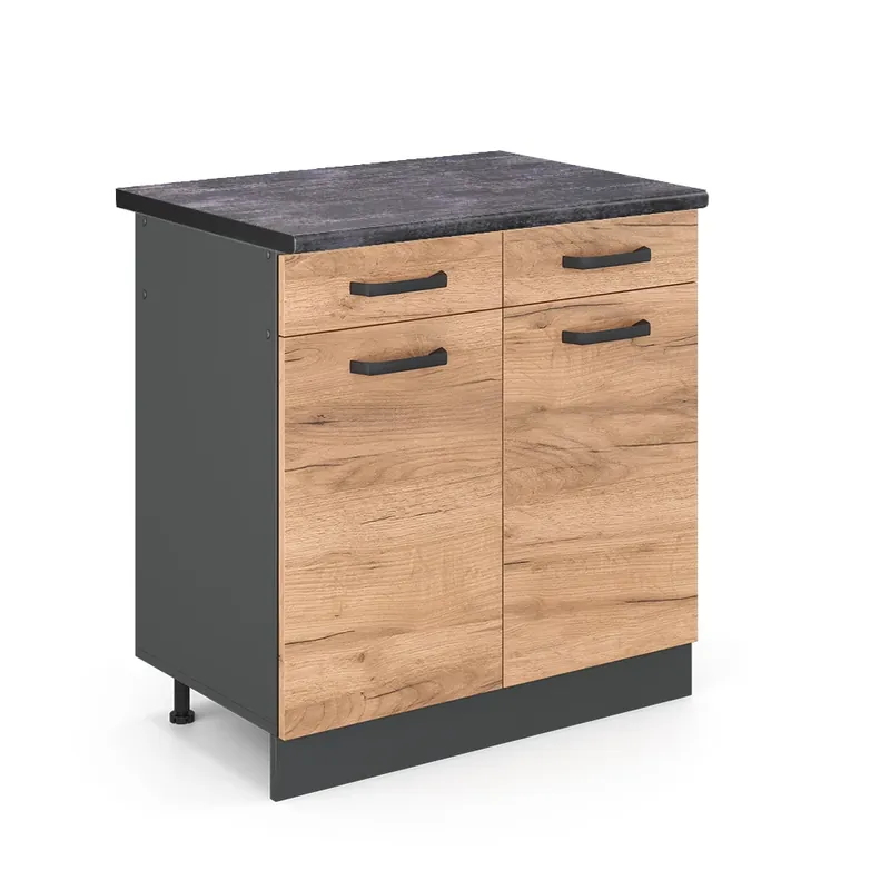 Vysoce Kvalitní Spodní skříňka kuchyňské linky R-Line Zlatý mocný dub 80 cm , PD Antracit Vicco