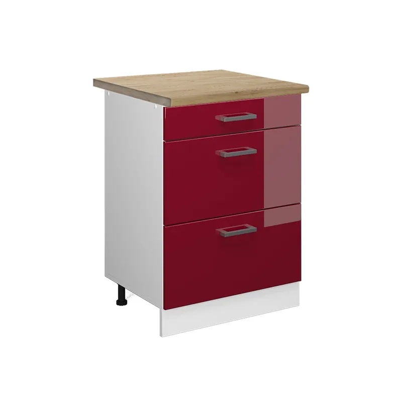 Spodní skříňka kuchyňské linky R-Line Červená vysoký lesk 60 cm se zásuvkami, PD Dub Vicco Koupit Online