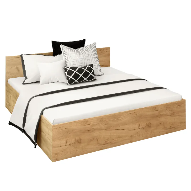 Postel s kovovým roštem a úložným prostorem, 180x200, dub craft zlatý, DOLI Super Cena