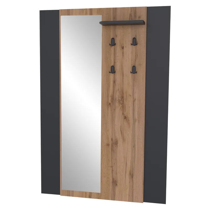 Must-Have Věšákový panel se zrcadlem, dub wotan/černá, AMONI