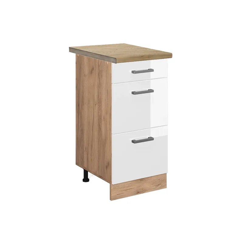 Výprodej Spodní skříňka kuchyňské linky R-Line Bílá vysoký lesk 40 cm se zásuvkami, PD Dub Vicco