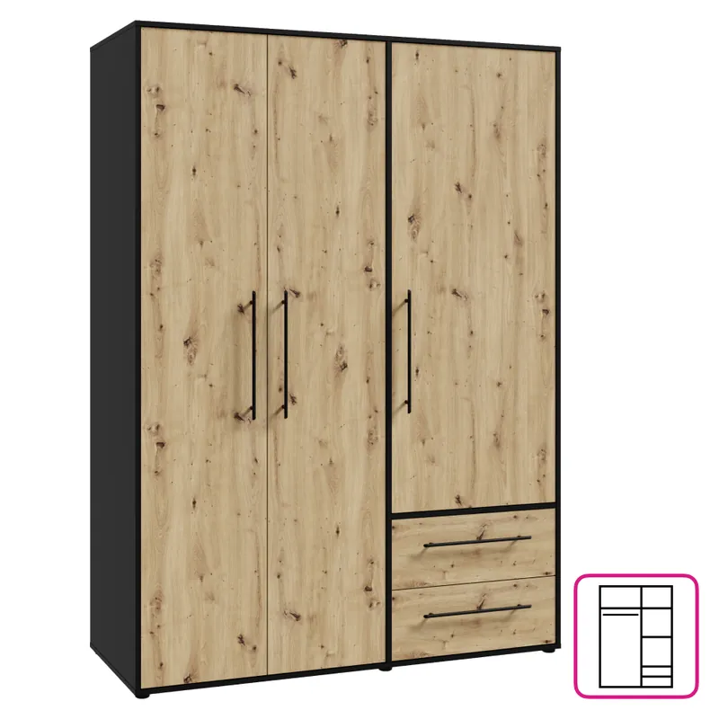Skříň, dub artisan/černá, MOSKA TYP 1 Top Prodej