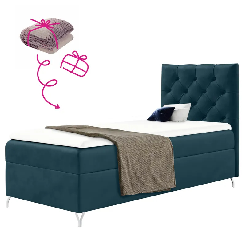 Boxspringová postel, 90x200, tmavě modrá látka Velvet, pravá, GULIETTE + dárek Zlevněný