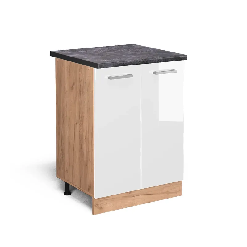 Novinka Spodní skříňka kuchyňské linky R-Line Bílá vysoký lesk 60 cm , PD Antracit Vicco