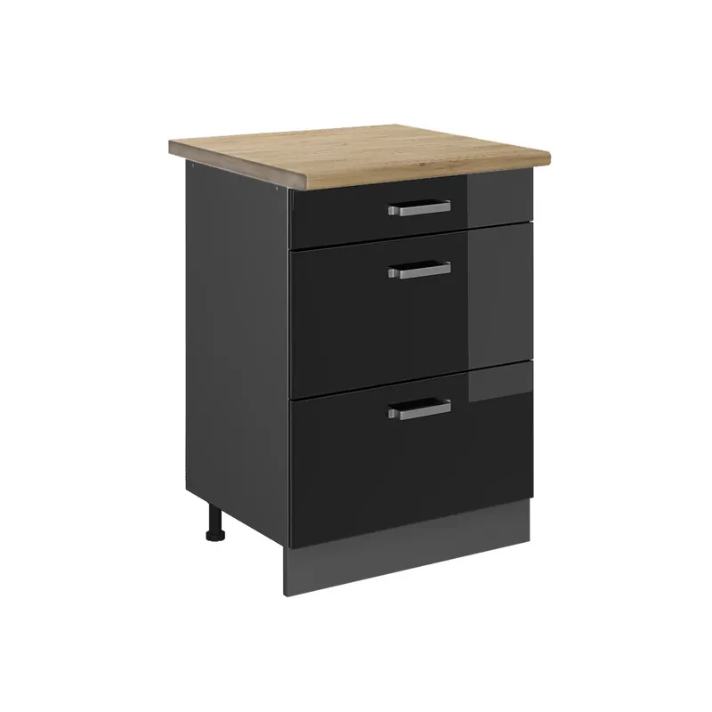 Oblíbený Spodní skříňka kuchyňské linky R-Line Černý vysoký lesk 60 cm se zásuvkami, PD Dub Vicco