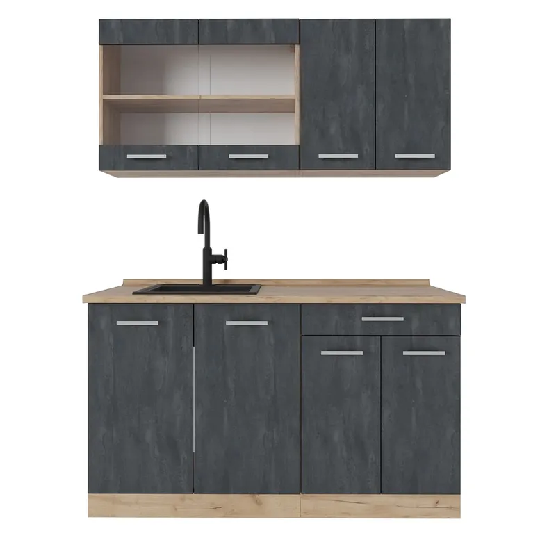 Finální Výprodej Jednotková kuchyně R-Line Černý beton/zlatý dub 140 cm PD Dub Vicco