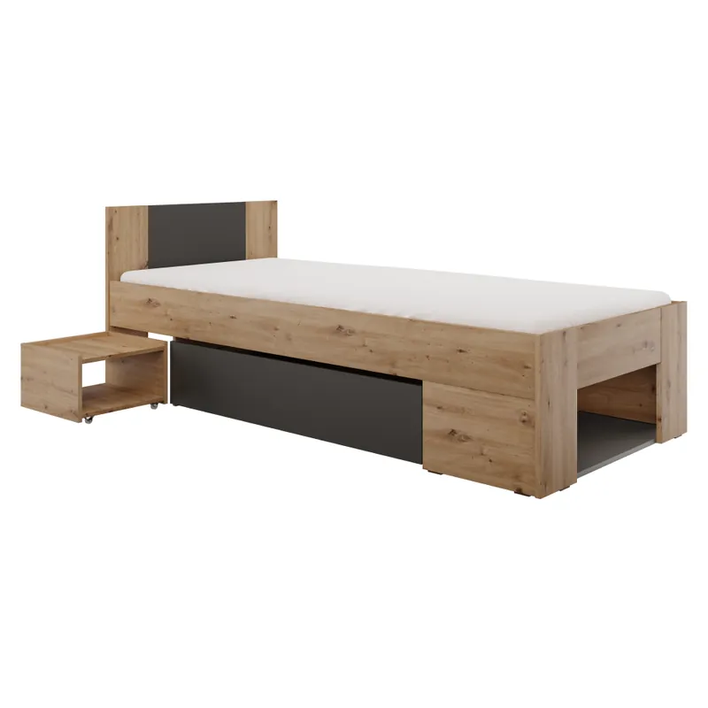 Postel s úložným prostorem, 90x200, dub artisan/antracit, UNIS Nejprodávanější