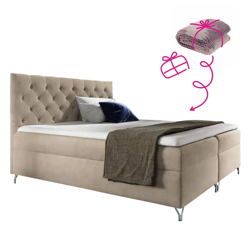 Boxspringová postel, 160x200, béžová látka Velvet, GULIETTE + dárek Super Cena