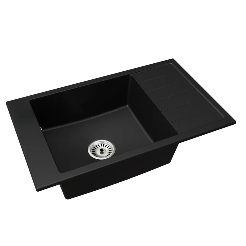 Granitový dřez se sifonem a odkapávací plochou, univerzální, černá, 79,5x48, LUSIN Autentický