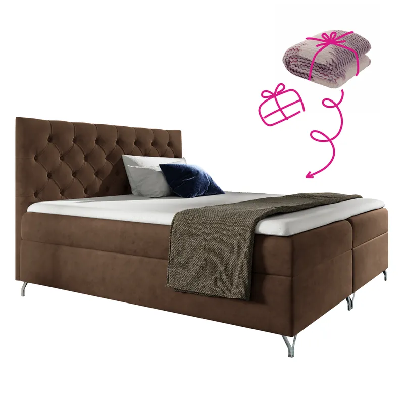 Boxspringová postel, 140x200, hnědá látka Velvet, GULIETTE + dárek Nejlepší Volba