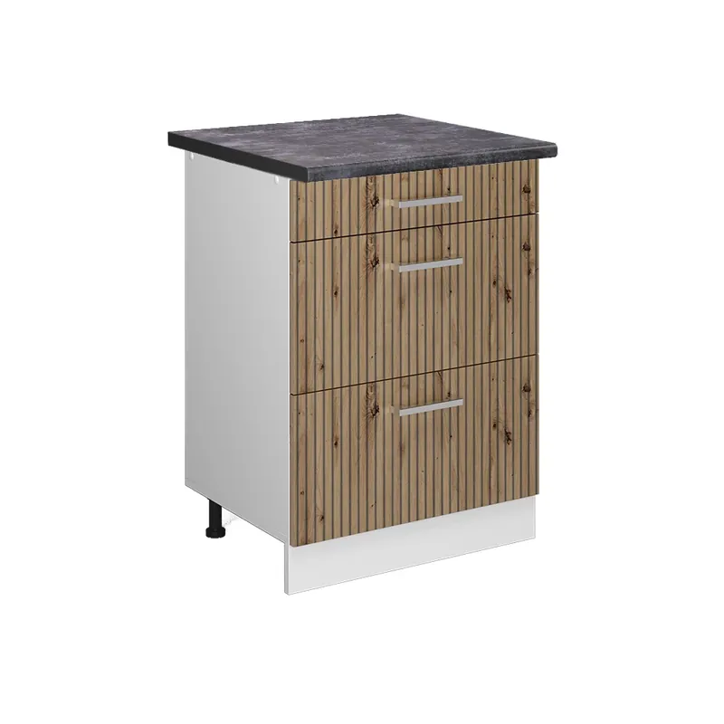 Spodní skříňka kuchyňské linky R-Line Řemeslný dub 60 cm se zásuvkami, PD Antracit Vicco Akční Cena