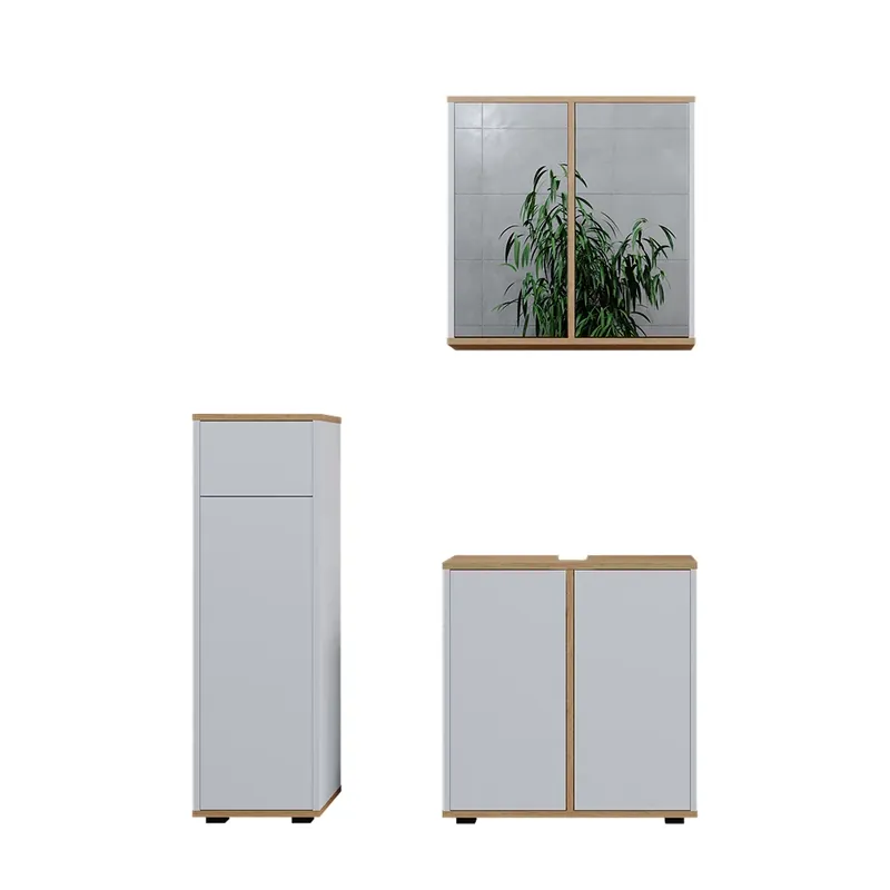 Nejlepší Cena Sada koupelnového nábytku Didi Bílá/Artisan 3 kusy, midi skříňka se zásuvkami 60 cm Vicco