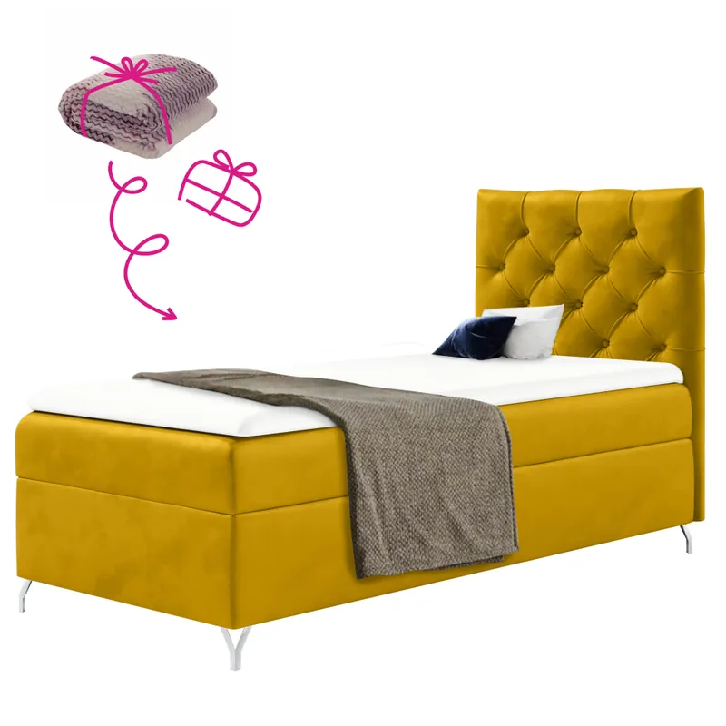Boxspringová postel, 90x200, žlutá látka Velvet, pravá, GULIETTE + dárek Výhodná Nabídka