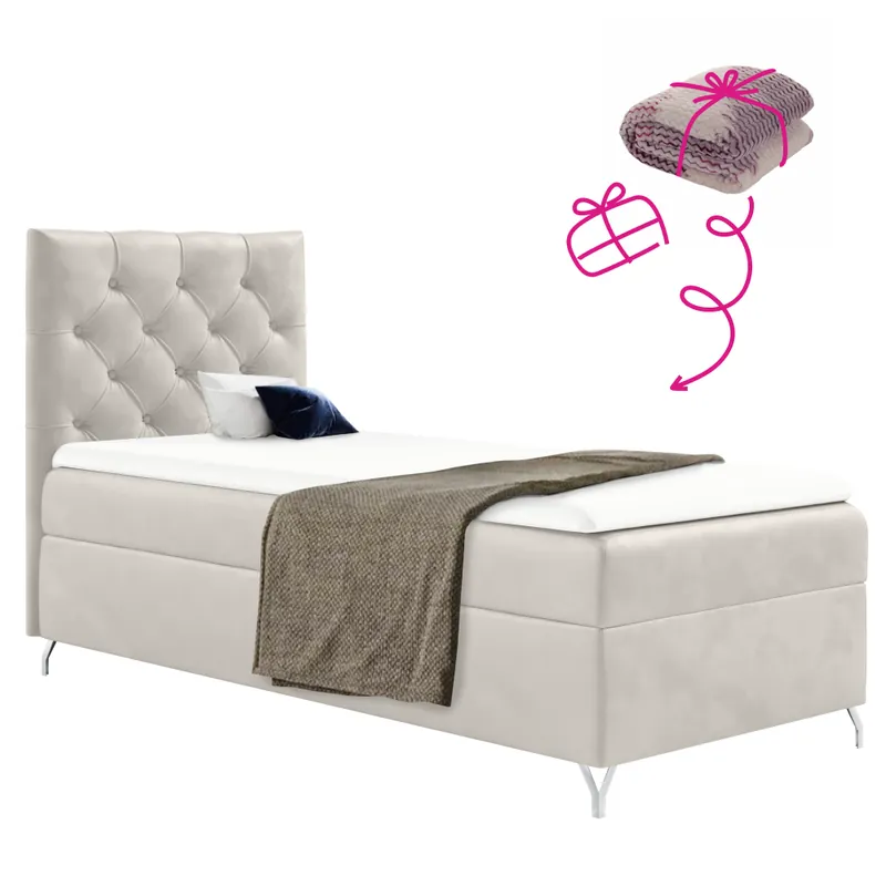 Rychlé Dodání Boxspringová postel, 90x200, bílá látka Velvet, levá, GULIETTE + dárek