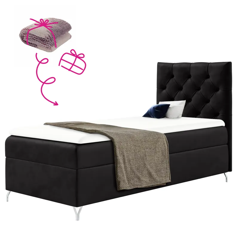 Nejprodávanější Boxspringová postel, 90x200, černá látka Velvet, pravá, GULIETTE + dárek