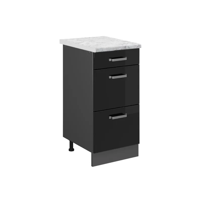 Autentický Spodní skříňka kuchyňské linky R-Line Černý vysoký lesk 40 cm PD Mramor Vicco