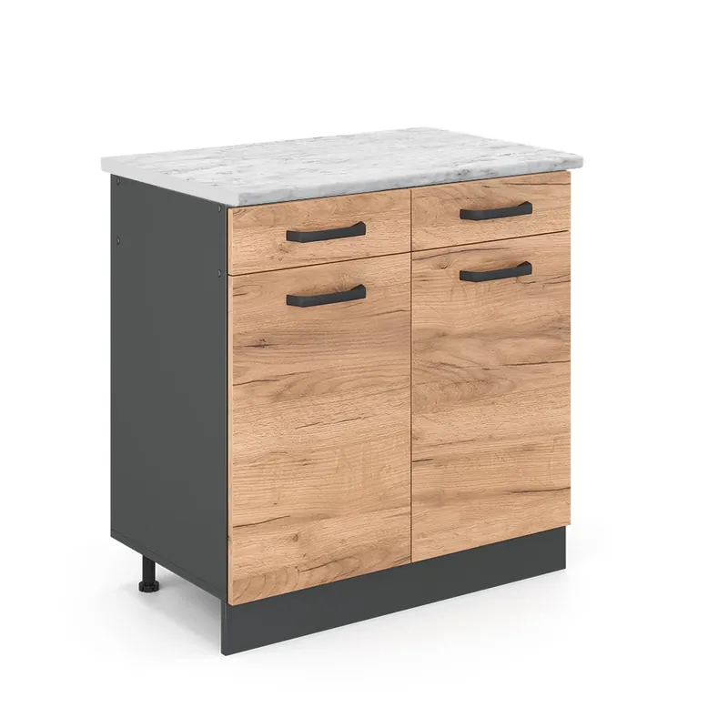 Rychlé Dodání Spodní skříňka kuchyňské linky R-Line Zlatý mocný dub 80 cm PD Mramor Vicco