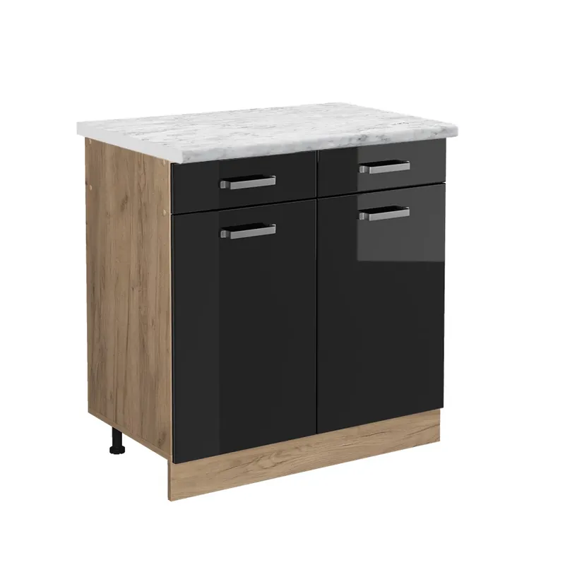 Značkový Spodní skříňka kuchyňské linky R-Line Černý vysoký lesk 80 cm PD Mramor Vicco