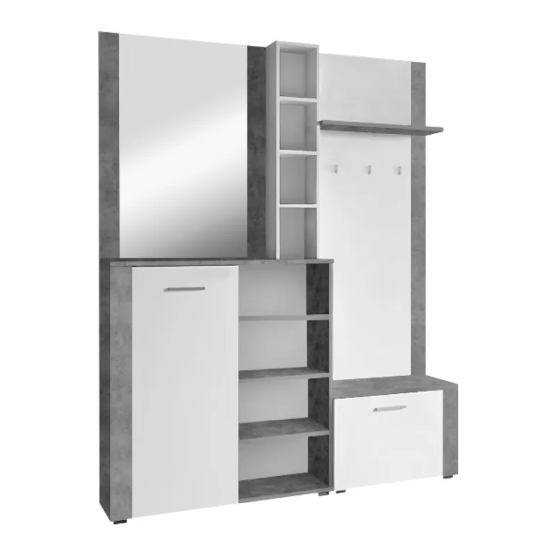Předsíňová sestava, bílá/beton, FANDU Cenově Výhodný