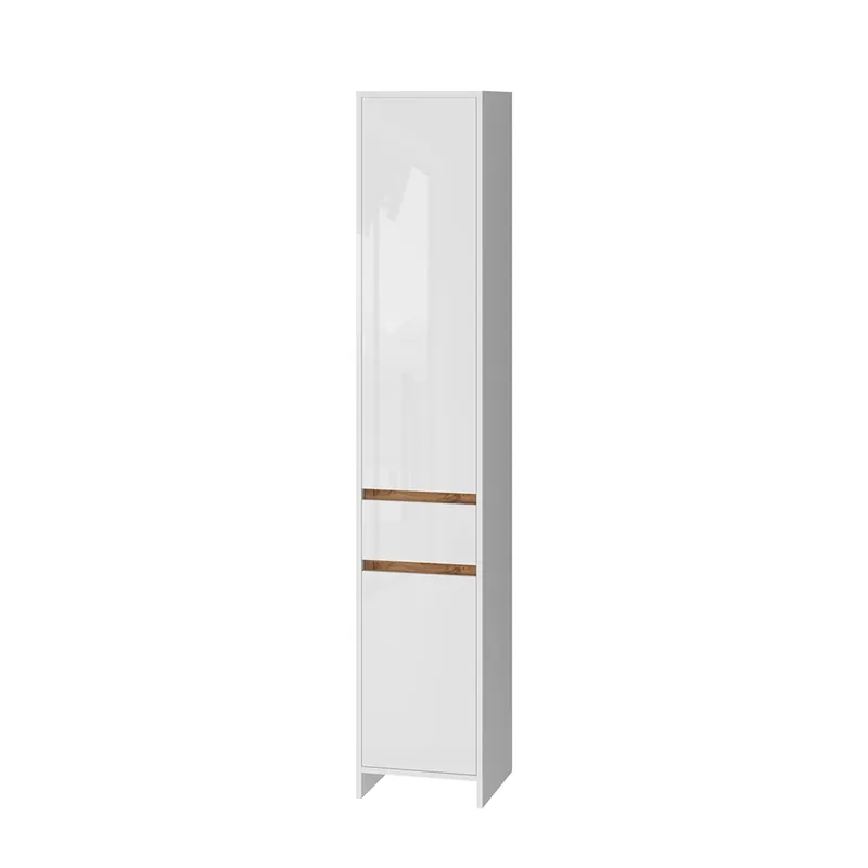 Nejlepší Volba Koupelnová skříňka Detmold Bílý vysoký lesk/zlatý dub power 35 x 190 cm se 2 dvířky a jednou zásuvkou Vicco