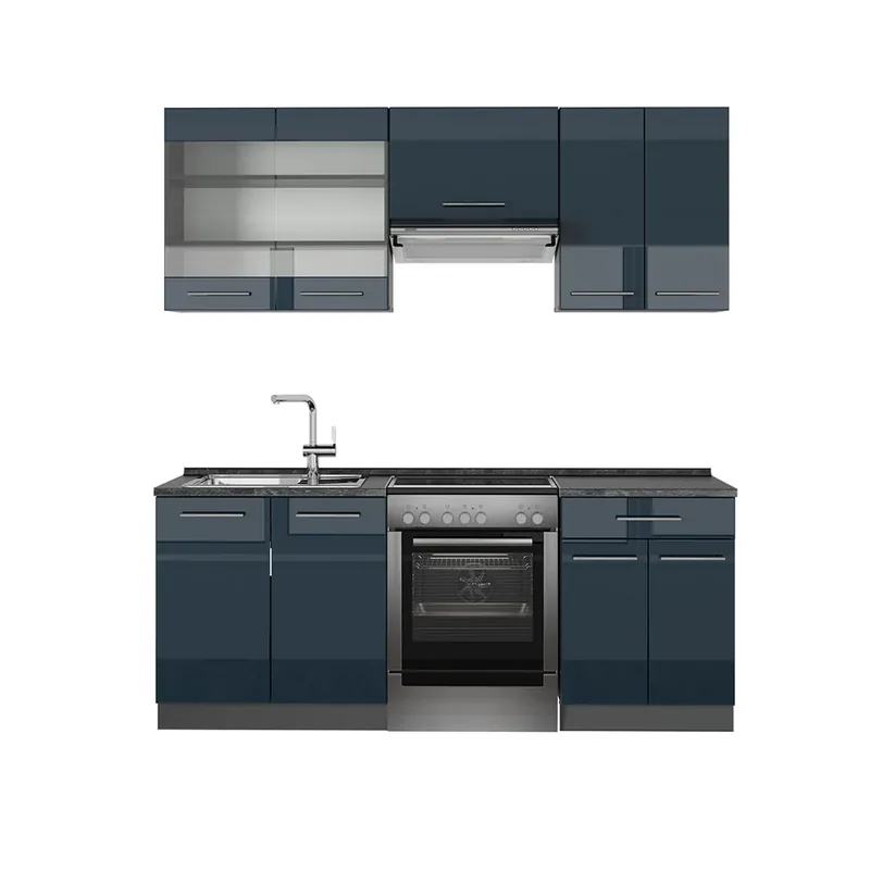 Tovární Cena Kuchyňské skříňky Fame-Line Tmavě modrá vysoký lesk/antracit 200 cm , PD Antracit Vicco
