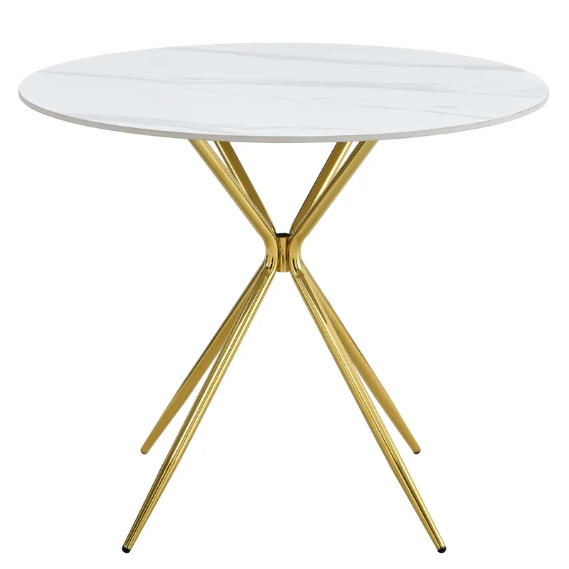 Jídelní stůl, bílý mramor/gold chrom zlatá, průměr 90 cm, MEKNER Rychlé Dodání