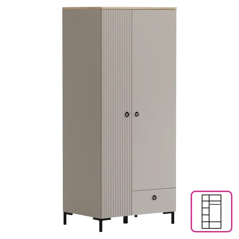 Skříň, šedohnědá Taupe/dub silverjack, DOMCA 2D1S Koupit Online