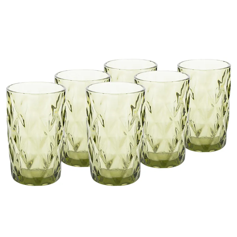 Sezónní Sleva Sklenice na vodu, set 6 ks, 350 ml, zelená, retro, BAROLO TYP 1 P1, poškozené zboží