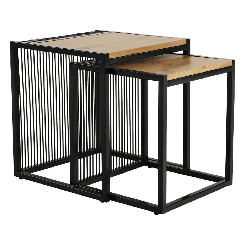 Konferenční stolky, set 2 ks, dub / černý, RIMBO P5, poškozené zboží Výprodej