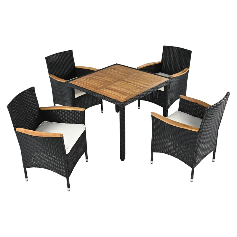 Zahradní ratanový set, akáciové dřevo, černá/krémová/přírodní, BOGART RP1, rozbalené zboží Speciální Cena